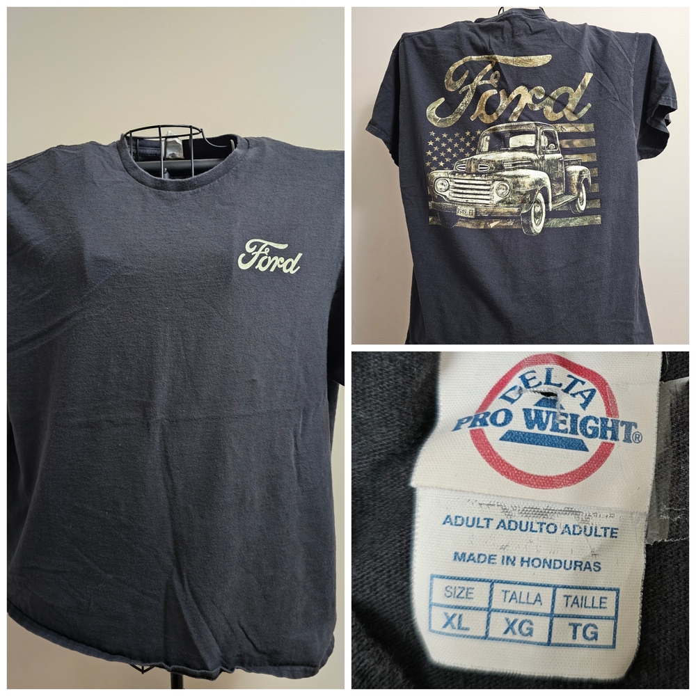 Ford Two-sided Black Delta T-Shirt Vintage Truck Design Camo Lettering - Xlarge